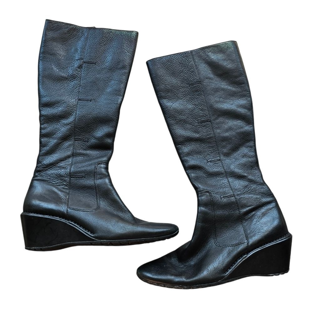 Rockport Vintage Y2k Black Leather Wedge Boots Size 8.5